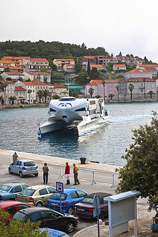 Fast ferry mooring, port of Korcula, Korcula island, central Dalmatia, Dalmatia, Adriatic coast, Croatia, Europe, PublicGround