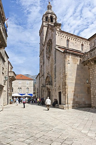 Cathedral Sveti Marko, St. Mark's Cathedral, historic centre of Korcula, central Dalmatia, Dalmatia, Adriatic coast, Croatia, Europe, PublicGround