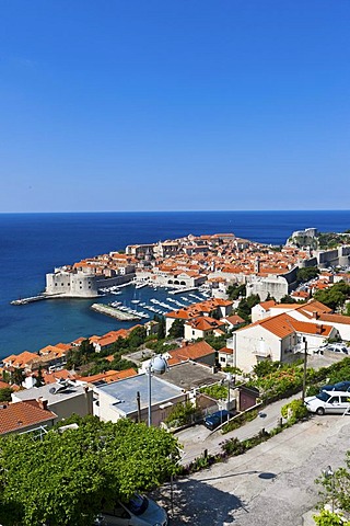 Overlooking the historic town centre of Dubrovnik, UNESCO World Heritage Site, Central Dalmatia, Dalmatia, Adriatic coast, Croatia, Europe, PublicGround