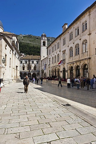 Old town of Dubrovnik with the bell tower and the Sponza Palace at back, UNESCO World Heritage Site, central Dalmatia, Dalmatia, Adriatic coast, Croatia, Europe, PublicGround