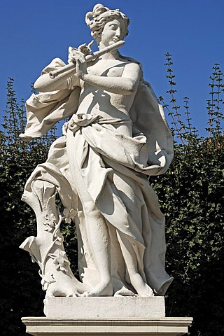 Female sculpture with flute, figure from Greek-Roman mythology, Lower Belvedere, 18th Century, Rennweg, Vienna, Austria, Europe