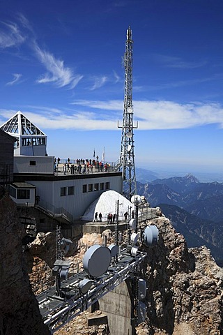 Meteorological station and transmission tower on Mt Zugspitze, Bavaria, Germany, Europe