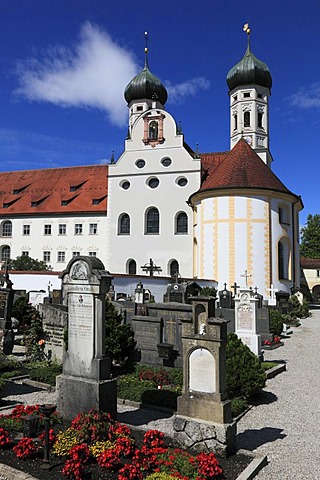 St Benedict monastery church and Kloster Benediktbeuren monastery, former Benedictine abbey, Bad Toelz-Wolfratshausen district, Bavaria, Germany, Europe