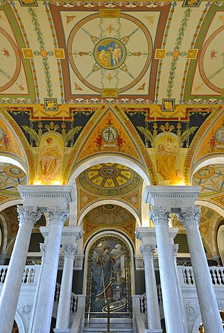 Mosaic of Minerva by Elibu Vedder, Minerva of Peace mosaic, entrance hall, The Great Hall, The Jefferson Building, Library of Congress, Capitol Hill, Washington DC, District of Columbia, United States of America, USA