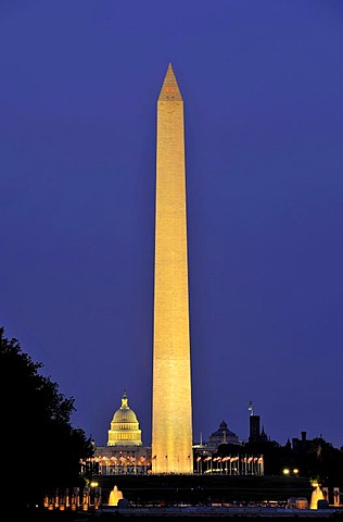 Night scene, United States Capitol and the Washington National Monument, obelisk, Washington DC, District of Columbia, United States of America, PublicGround