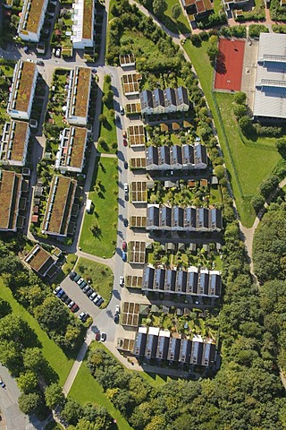 Aerial view, solar settlement in Bismarck, Gelsenkirchen, Ruhr Area, North Rhine-Westphalia, Germany, Europe