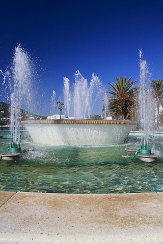 Fountain at the Santa Eulalia beach promenade, Santa Eulalia, Ibiza, Balearic Islands, Spain, Europe