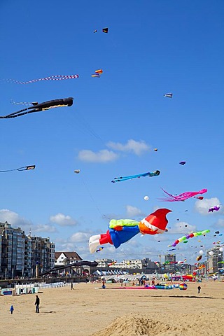 Kites at the International Kite Festival in Ostend, West Flanders, Belgium, Europe