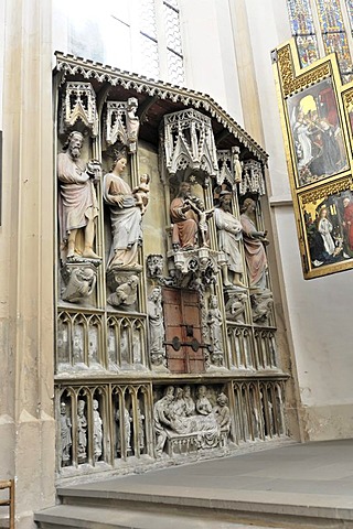 Sacrament Niche, 1390-1400, beside the high altar, St. James Church, built 1311-1484, Evangelical Lutheran Parish Church of St. Jakob, Rothenburg ob der Tauber, Bavaria, Germany, Europe