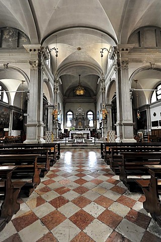 Nave and altar area, Church of San Martino Vescovo, 16th century, Burano, Venice, Veneto region, Italy, Europe