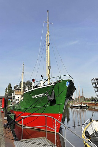 Museum ship, Greundiek, built in 1950, 46.55 m long, port of the Hanseatic town of Stade, Lower Saxony, Germany, Europe