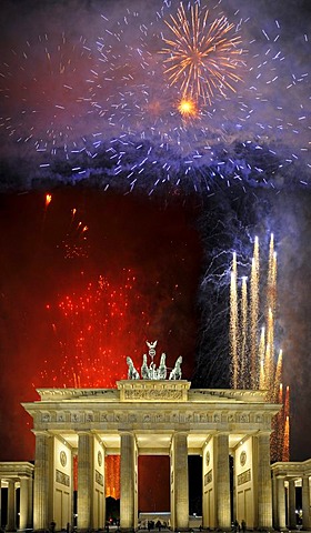 Fireworks behind Brandenburg Gate, Berlin, Germany, Europe, composing, PublicGround