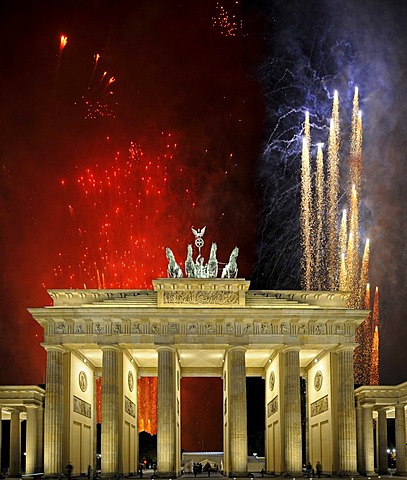 Fireworks behind Brandenburg Gate, Berlin, Germany, Europe, composing, PublicGround