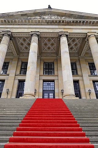 Red carpet in front of the Konzerthaus concert hall, by Schinkel, facade, Gendarmenmarkt square, Mitte district, Berlin, Germany, Europe, PublicGround