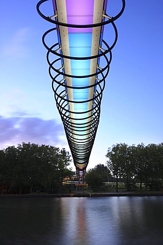 Slinky Springs to Fame pedestrian bridge, architect Tobias Rehberger, the Rhine-Herne Canal near Oberhausen, North Rhine-Westphalia, Germany, Europe, PublicGround