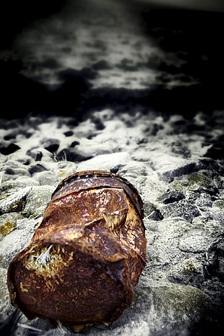 Old, rusty barrel on the beach, northern Germany, Germany, Europe