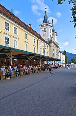 Tegernsee Abbey, Schloss Tegernsee Castle, a former Benedictine monastery, Braeustueberl tavern, Tegernsee, Upper Bavaria, Bavaria, Germany, Europe, PublicGround