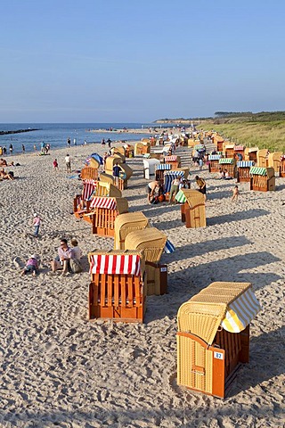 Roofed wicker beach chairs at the beach, Wustrow, Darss, Mecklenburg-West Pomerania, Germany, Europe, PublicGround