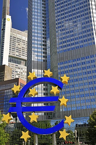 Euro sign, currency symbol, European Central Bank, ECB, Frankfurt am Main, Hesse, Germany, Europe, PublicGround