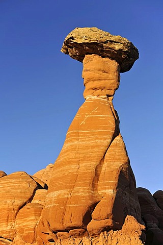 First Hoodoo, also known as Toadstool Hoodoo or Lucky Luke, toadstool hoodoos, rimrocks, Grand Staircase Escalante National Monument, GSENM, Utah, United States of America, USA