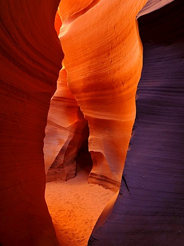 Red sandstone of the Moenkopi formation, rock formations, colours and textures in the Lower Antelope Slot Canyon, Corkscrew Canyon, Page, Navajo Nation Reservation, Arizona, United States of America, USA