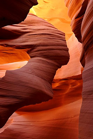 Lady in the Wind, red sandstone of the Moenkopi formation, rock formations, colours and textures in the Lower Antelope Slot Canyon, Corkscrew Canyon, Page, Navajo Nation Reservation, Arizona, United States of America, USA