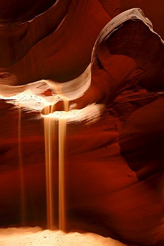 So-called sandfalls, red sandstone of the Moenkopi formation, rock formations, colours and textures in the Upper Antelope Slot Canyon, Page, Navajo Nation Reservation, Arizona, United States of America, USA