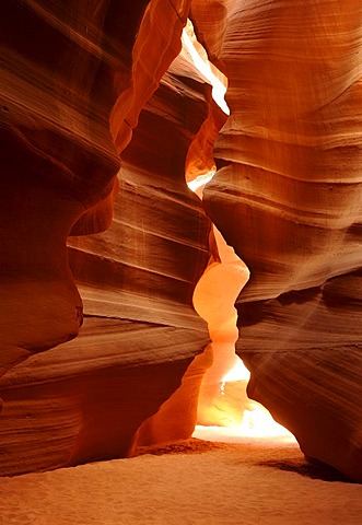 Dirt path, red sandstone of the Moenkopi formation, rock formations, colours and textures in the Upper Antelope Slot Canyon, Page, Navajo Nation Reservation, Arizona, United States of America, USA