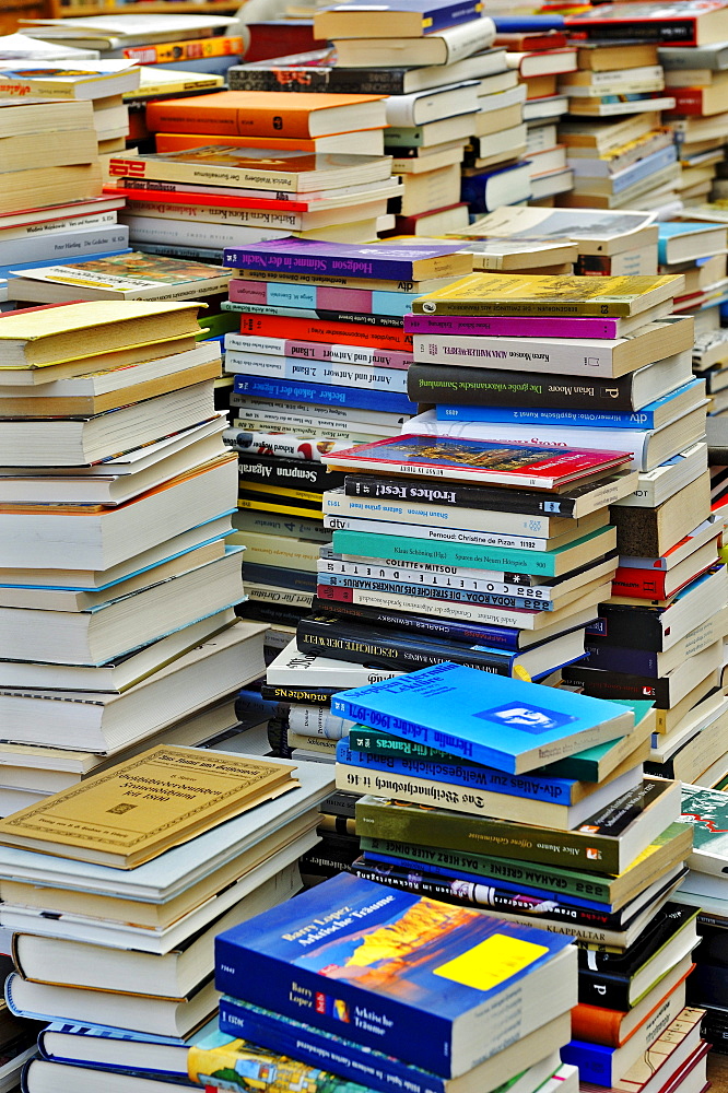 Stacks of books, Auer Dult, Munich, Bavaria, Germany, Europe