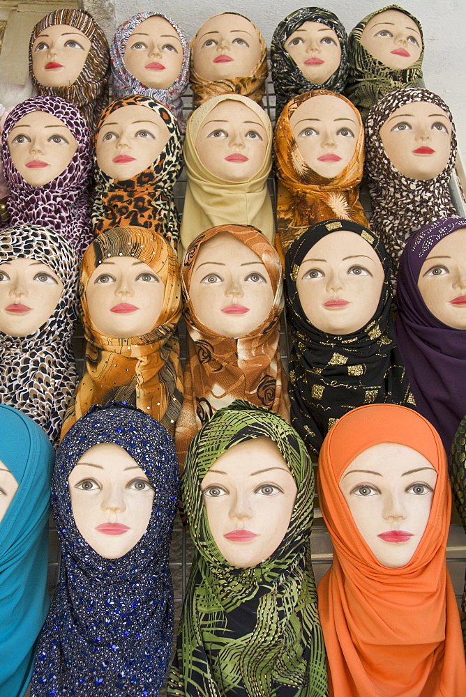 Mannequins displaying traditional Hijab headscarfs, Hebron, West Bank, Palestine, Western Asia