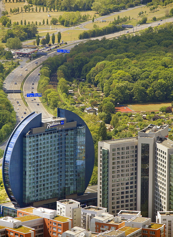 Aerial view, Radisson Blu Hotel Frankfurt, Frankfurt am Main, Hesse, Germany, Europe