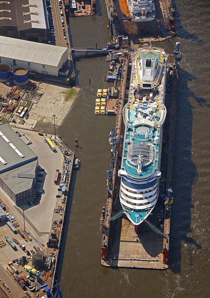 Aerial view, floating dock, Blohm + Voss, harbour, Hamburg, Germany, Europe