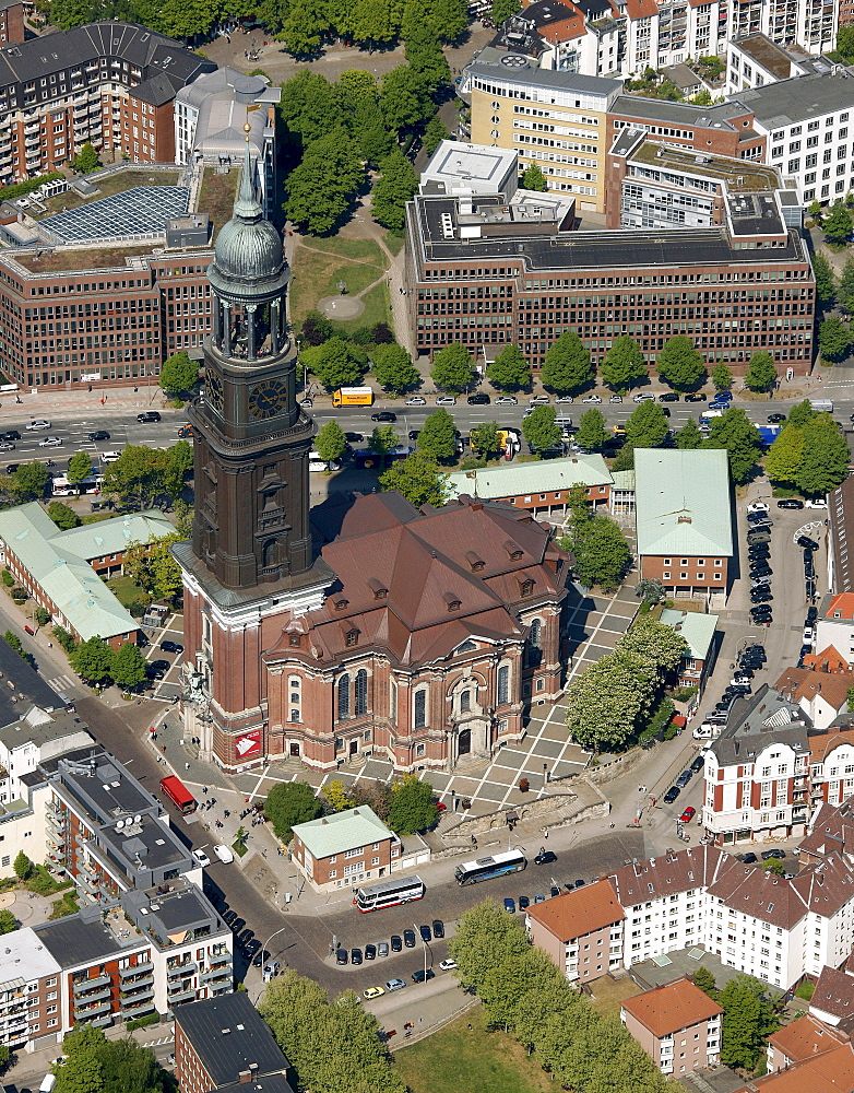 Aerial view, landmark main protestant church St. Michaelis Church or Michel, Hamburg, Germany, Europe