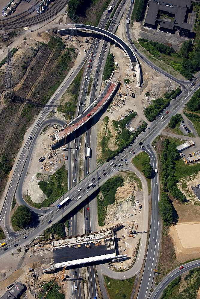 Aerial view, A40 motorway, reconstruction of the B1 motorway, area of the Donetsk-Ring, Stahlhausen motorway exit, Bochum, Ruhr area, North Rhine-Westphalia, Germany, Europe