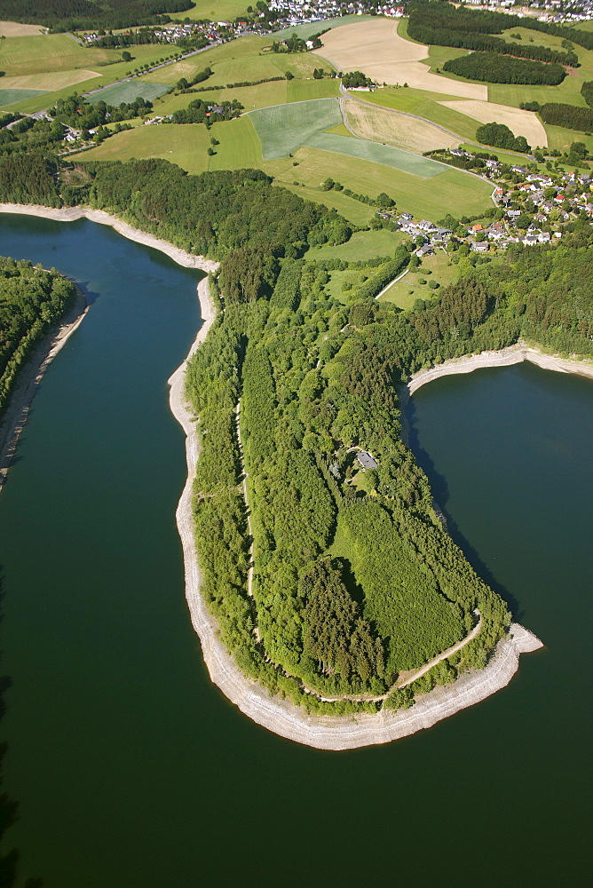 Aerial view, Wuppertal Dam, Kraewinklerbruecke bridge, Bergisches Land, North Rhine-Westphalia, Germany, Europe