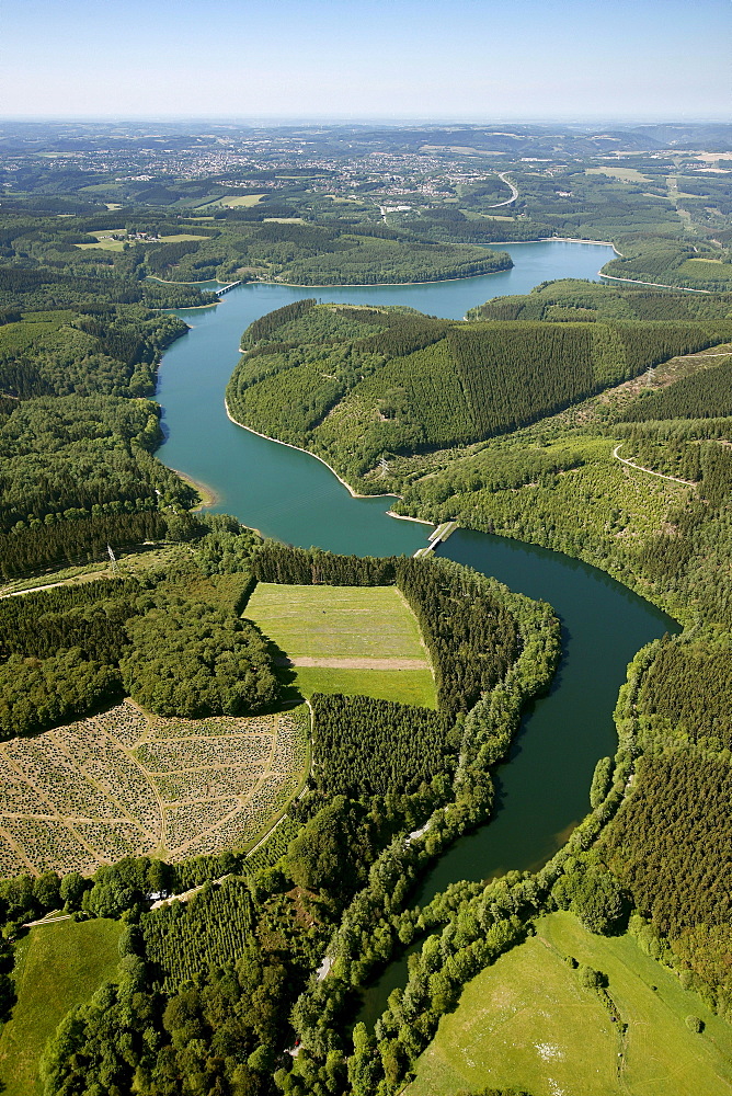 Aerial view, Versetal Dam, Rhenish Massif, Luedenscheid, Herscheid, Sauerland, North Rhine-Westphalia, Germany, Europe