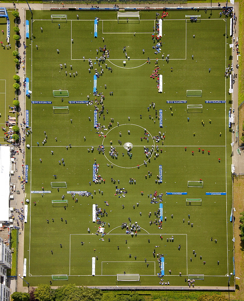 Aerial view, Schalke Arena, S04, football pitches, football tournament, Gelsenkirchen, Ruhr Area, North Rhine-Westphalia, Germany, Europe