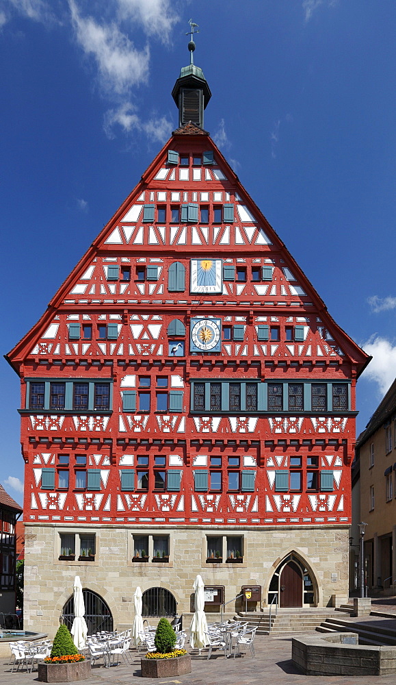 Town Hall, historic half-timbered building, 1556-57, Market Square, Grossbottwar, Baden-Wuerttemberg, Germany, Europe