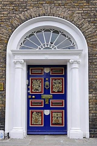 Colourful front door of a terraced house near Merrion Park, Dublin, Republic of Ireland, Europe