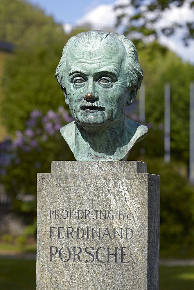 Bust of Professor Ferdinand Porsche, Porsche Park, Gmuend, Carinthia, Austria, Europe