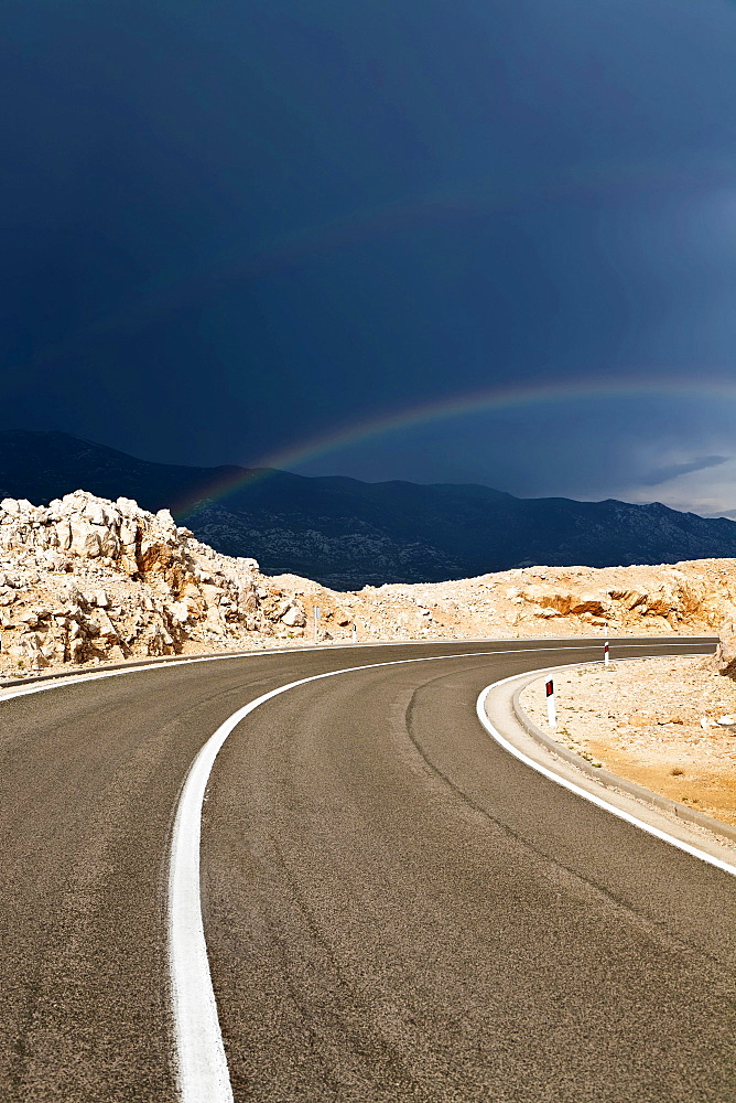 Coastal road on Pag Island, Zadar, Dalmatia, Croatia, Europe