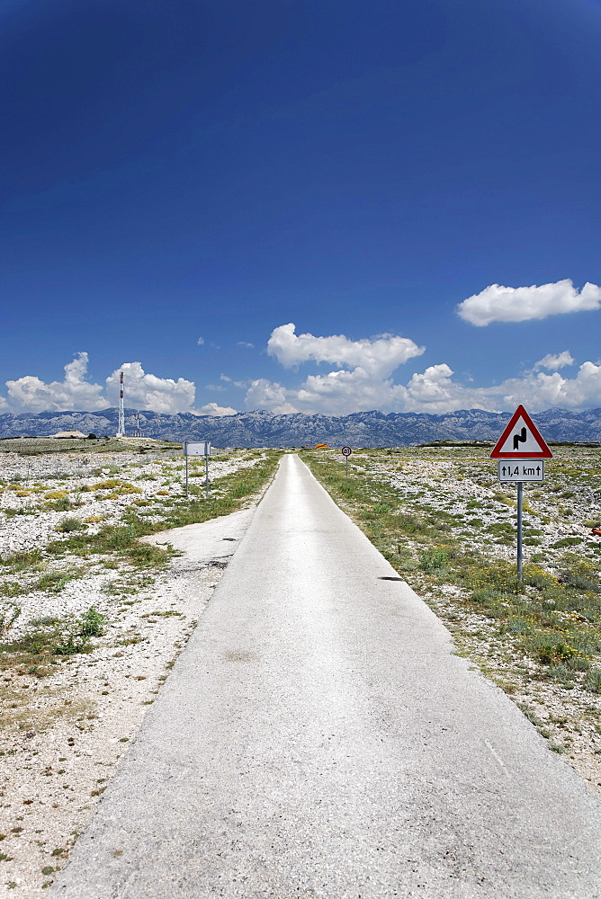 Country road on Pag island, Zadar, Croatia, Dalmatia, Europe