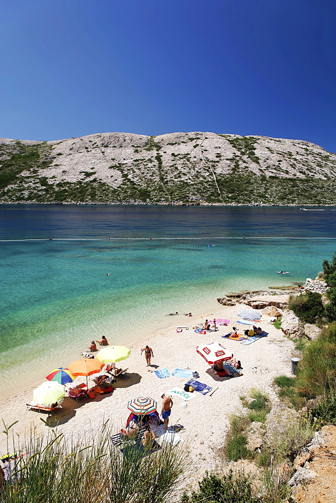 Pebble beach on Rab island, Primorje-Gorski Kotar county, Croatia, Europe