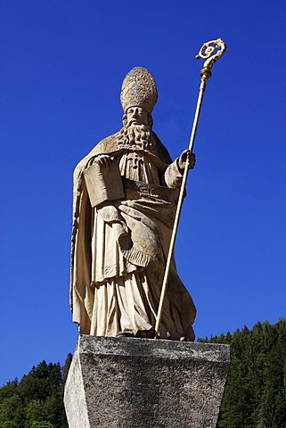 Fountain statue of Saint Blaise, namesake of the town and the cathedral Dom St. Blasien, St. Blasien, Black Forest, Baden-Wuerttemberg, Germany, Europe