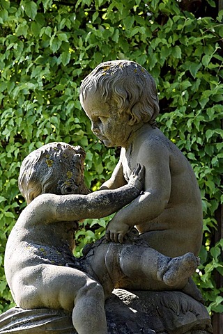 Playing putti by Johann Peter Wagner, castle garden, Wuerzburg Residence palace, Unesco World Heritage Site, Wuerzburg, Lower Franconia, Bavaria, Germany, Europe