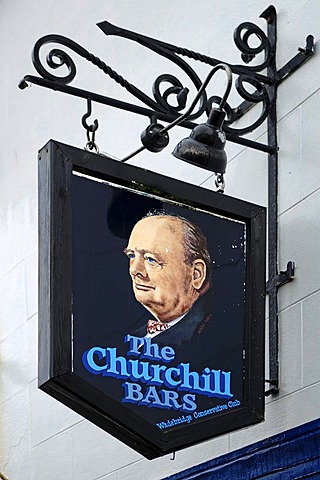 Inn sign, The Churchill Bars, 54 Molesworth Street, Wadebridge, Cornwall, England, United Kingdom, Europe