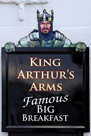 Inn sign, King Arthur's Arms, Fore Street, Tintagel, Cornwall, England, United Kingdom, Europe