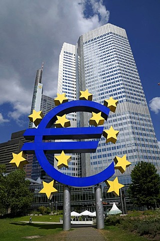 Euro sign, currency symbol, European Central Bank, ECB, Frankfurt am Main, Hesse, Germany, Europe