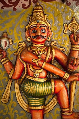 Colorful multi-armed Hindu deity in a Hindu temple in Kandy, Sri Lanka, Asia