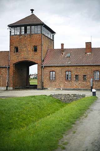 Entrance gate to the concentration camp, Auschwitz-Birkenau, Poland, Europe